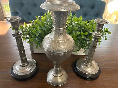Buy Persian Middle East Islamic India Silver??? Inverted Baluster Candlesticks Vase • 192.58£