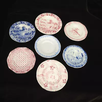 Buy Rare Collection Of 7 Childs Miniature Staffordshire Pearlware Plates 1820-1850 • 56.83£