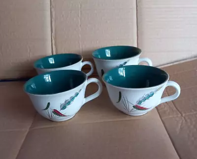 Buy Vintage Denby Green Wheatsheaf  Tea Cups X 4 • 6£