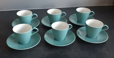 Buy 6 X Poole Pottery Teal (Green/Blue & White) Tea / Coffee Cups And Saucers.  • 19.95£