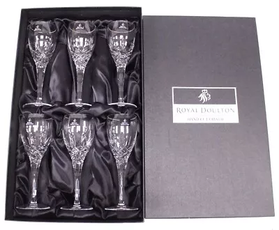 Buy 6x Modern ROYAL DOULTON Hand Cut CRYSTAL Dorchester Sherry Glasses 120ml BXD P33 • 12.50£
