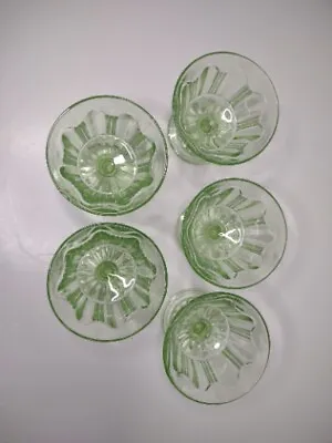 Buy 5 Depression Vaseline Uranium Vintage Glass Green Sherbet Dessert Cups • 18.97£