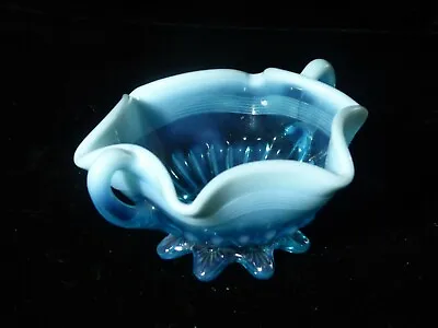 Buy Art Deco Fenton Blue Milk Glass Art Glass Hexagonal Handled Dish 4  Wide 1930's • 28£