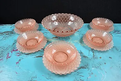 Buy Vintage Anchor Hocking Pink Dessert Set Bowls Plates Scalloped Depression Glass • 27.97£