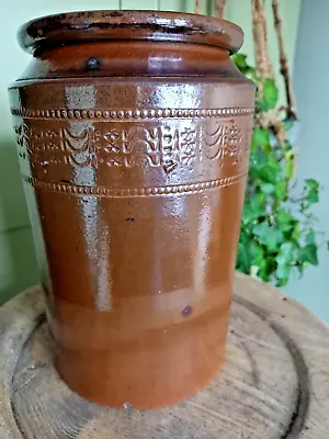Buy Antique 19th Century Salt Glazed Large Stoneware Jar With Decorative Detail • 25£