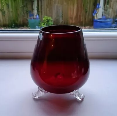 Buy Vintage Swedish Ruby Footed Glass Vase With Stickers Still Attached  • 9.99£