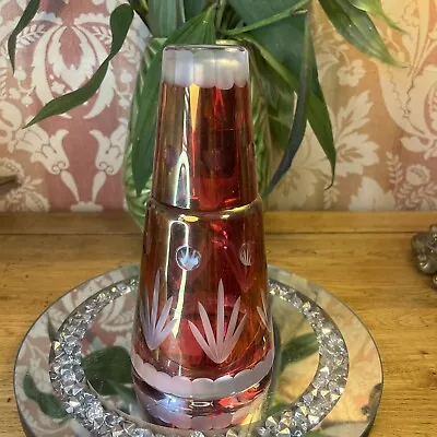 Buy Stunning Laura Ashley Red / Cranberry Cut Glass Carafe & Glass Unused 2 Avail • 25£