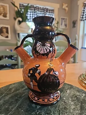 Buy Deruta Boldrini Italian Pottery Orange Art Deco Couple Double Spout Pitcher Vase • 90.13£