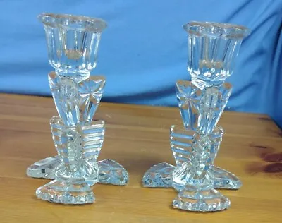 Buy Pair Of Vintage Glass 3 Footed Candlesticks Candle Holders • 11.99£