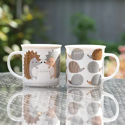 Buy Set Of 4 Large Coffee Mugs Cute Hedgehog Print 380ml White Fine China Tea Cups • 21.85£
