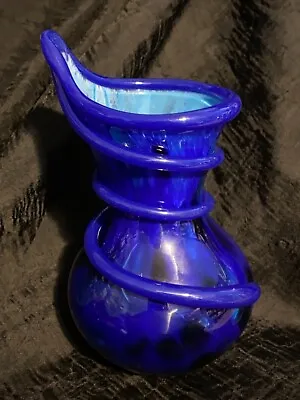 Buy *Signed* Langham Art Glass Paul Miller Blue Rainforest Vase, UK, Hand Blown • 95£
