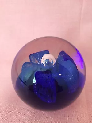 Buy Small Glass Paperweight 2  Inch Royal Blue Flower Pattern Collectable Ornament • 6.85£
