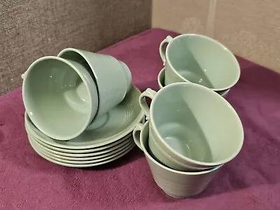 Buy Vintage Woods Ware Beryl Green Tea Cups & Saucers X6 Made In England - Excellent • 7.99£