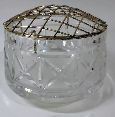 Buy Cut Glass Rose Bowl With Silver Plated Mesh Top In Good Condition 13cm X 10cm H • 19£