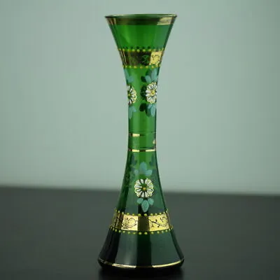 Buy Antique Gild Green Glass Vase Bohemian Style • 220£