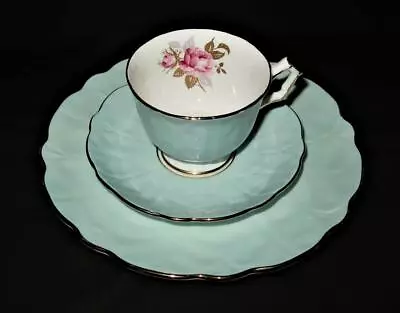 Buy Antique Aynsley Bone China Tea Cup Saucer & Plate Set 27189 Cabbage Rose Lt Blue • 99.25£
