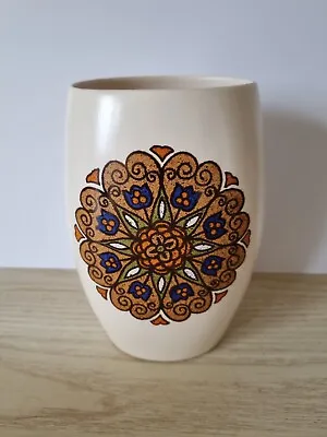 Buy New Devon Pottery Cream Vase With Orange, Mustard Blue Tulip Flower Retro Design • 15£