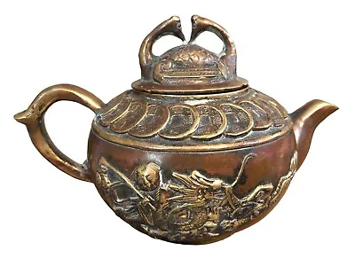 Buy Antique Unusual  Mini Teapot Chinese Phoenix  Lid Dragon Coins Patina Stamped • 82.88£
