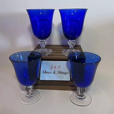 Buy Cristal D'Arques Casual Setting Cobalt Blue Set Of 4 Water Goblets 6.5” EUC • 32.73£