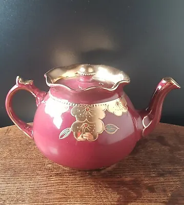 Buy EUC ARTHUR WOOD Teapot Gold & Burgundy Red Maroon #3739 England 1950s Vintage • 69.99£