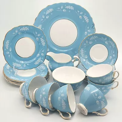 Buy Bone China Tea Set Colclough For Six Trios Cake Plate Blue Vintage Floral 21pc • 49.95£