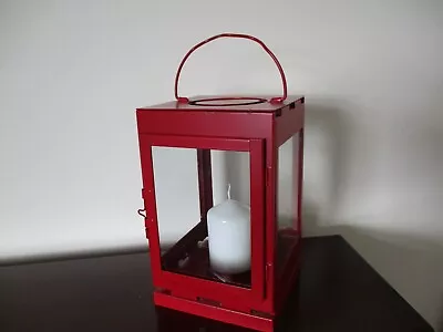 Buy Red Ikea Metal And Glass Pilar Candle Lantern / Holder / Candlestick • 12£