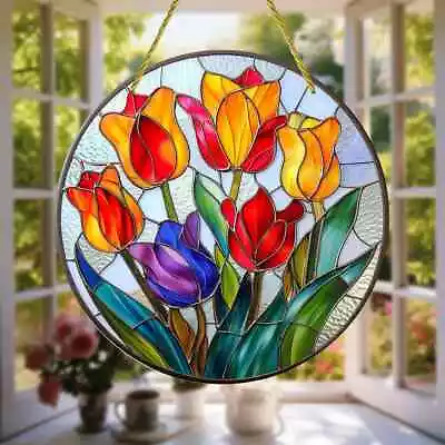 Buy Tulip Flower Inspired Suncatcher Stained Glass Effect Home Decor Christmas Gift • 7.99£