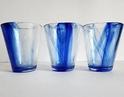 Buy 3 Bormioli Rocco Cobalt Hombre Blue Swirl Art Glasses Heavy Glass Tumbler  • 15.08£