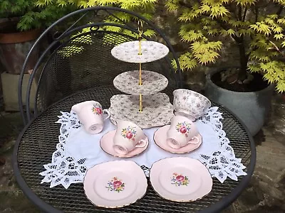 Buy Pretty Vintage Mixed China Tea Set For Two - Pink • 18£