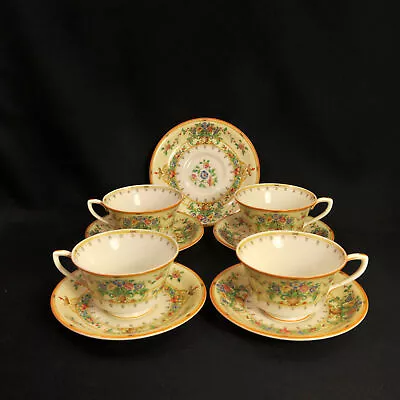 Buy Royal Worcester Riviera 4 Cups 5 Saucers Floral Hand Painted Raised Enamel 1928 • 112.36£