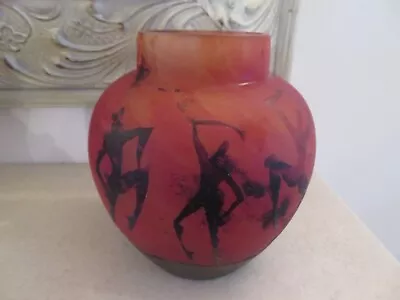 Buy *rare* Okra Glass Fire Dance Design Vase  6 Inch  *signed By Sarah Cowan* • 150£