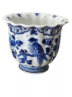 Buy Royal Delft Bowl Vase  Hand Painted Blue Bird Floral 1947 #1407 Holland • 27.51£