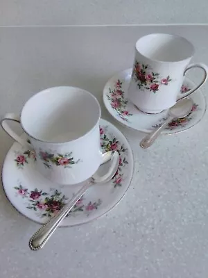 Buy Royal Standard Bone China MINUET  Cups, Saucers & Silver Plated Spoons X 2 • 10£