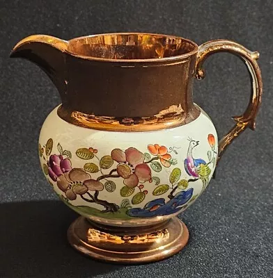 Buy An Antique Victorian Staffordshire Copper Lustre Ware Jug, Hand Painted • 20£