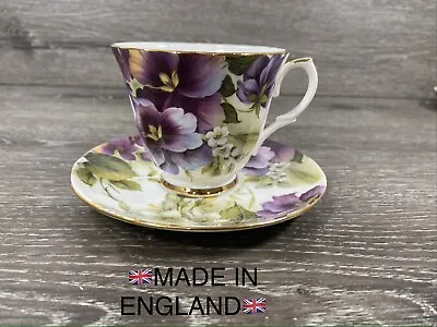 Buy Duchess Fine Bone China Tea Cup & Saucer Pansies Gold Trim England • 38.40£