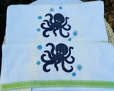 Buy Pottery Barn Kids 2 Blue Octopus Ocean Theme Cotton White Bath Hand Towels NWT! • 21.31£