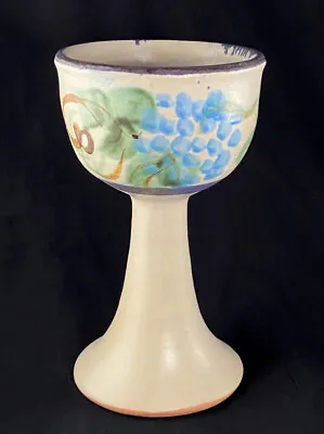 Buy Hand Painted Pottery Goblet 7.75” Vintage 1970s Wine Chalice With Grape Vines • 25.13£