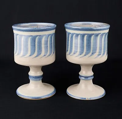 Buy Two Vintage Large Studio Pottery Goblets Hand Painted No Makers Mark 14.5 Cm • 22£