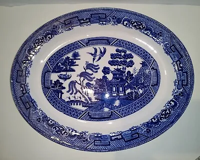 Buy Vintage Willow Woods Ware England Oval Platter 12  Blue And White Design • 28.76£