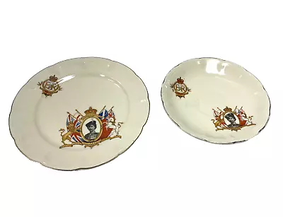 Buy X2 Royal Art Pottery Longton Queen Elizabeth Coronation Plates - D63 W41 • 5.95£