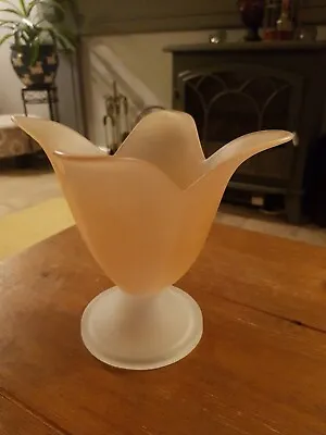 Buy Art Nouveau Style Frosted Pink Tulip Shape Art Glass Vase With Stemmed Foot • 4.99£