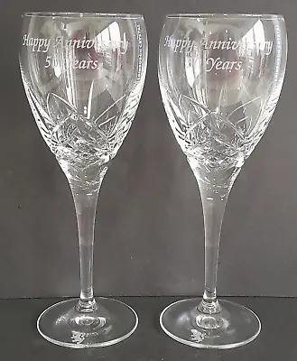 Buy 2 Edinburgh Crystal SKYE Cut 50th Anniversary Large Wine Glasses 200mm Labelled • 34£