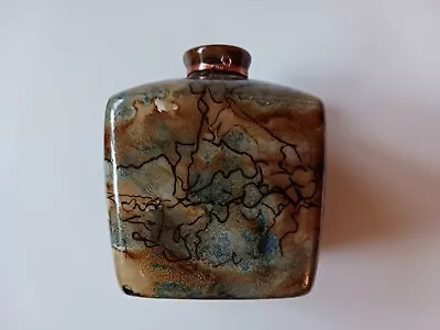 Buy Horsehair Finish Square Glazed Vase With Copper Accent 3x4 Inches Signed • 30.81£