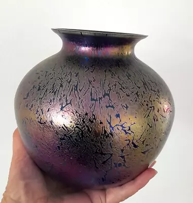 Buy Vintage Large  Irridescent Glass Studio Vase ..Royal Brierley? OKRA?. • 28£