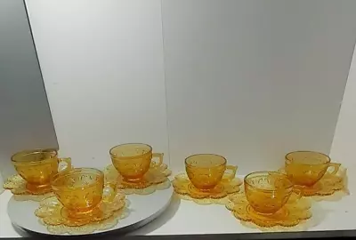 Buy Vintage 1970s American Concord Amber By BROCKWAY GLASS CO. Cup & Saucer Set Of 6 • 28.10£