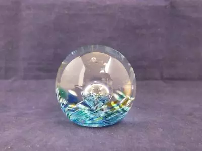Buy Small Unbranded Round Glass Paperweight Blue Green And White. • 7.96£