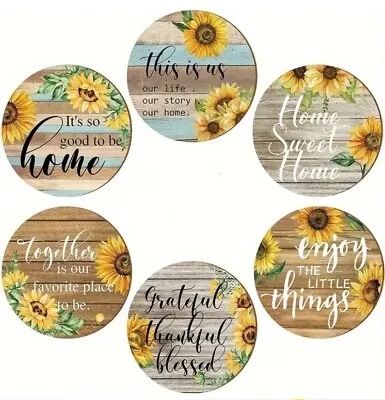 Buy 6 Pcs Set - Yellow Sunflower Field Flower Coasters Kitchen Drinks Coasters • 8.99£