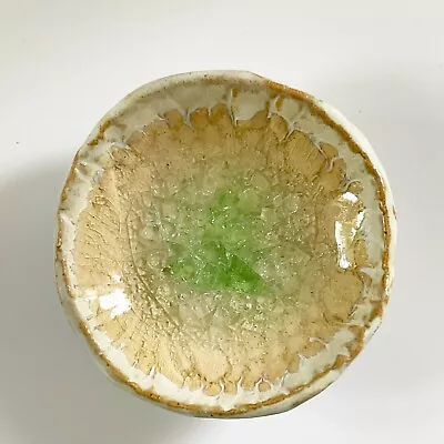 Buy Walton Clay Cream Trinket Dish Green Glass Bottom Seagrove NC Pottery • 9.45£
