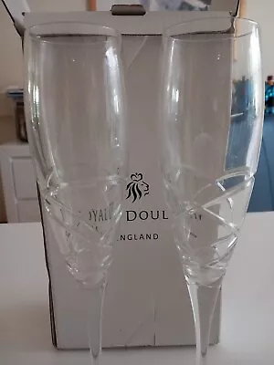 Buy ROYAL DOULTON 24% Lead' Crystal  Champagne Flute Flutes X 2 ~ 9 7/8  Tall • 22.90£