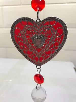 Buy Red Stained Glass Filigree Heart Hanging Decoration Suncatcher With Prism Ball • 14.99£